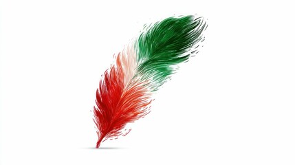 Poster - An artistic feather, rendered in the colors of Italy's flag, floats against a white backdrop.
