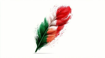 Poster - A vibrant painting of a feather, with splashes of color on a pristine white canvas.