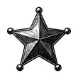© ascrea - Sheriff star sketch engraving black and white outline. Scratch board imitation.