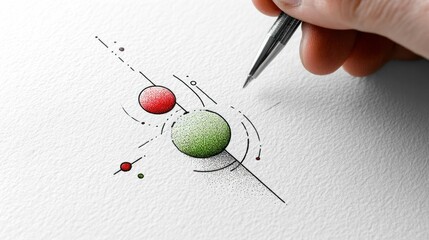 Poster - An artistic hand sketches a geometric design with a pen on textured, white paper.