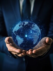 Aufkleber - Close up of businessman holding digital globe in palm illustration