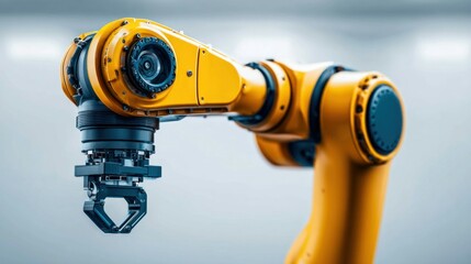 Poster - A detailed view of a yellow robotic arm, highlighting automation in a modern industrial setting.
