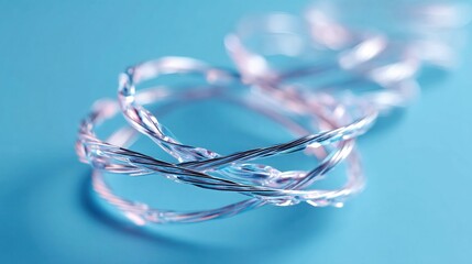 Poster - Close-up of interwoven silver wires on a blue background, offering a minimalist display.