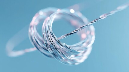 Poster - Intricate metallic wires intertwine, creating a captivating display against a soft blue backdrop, blurred.