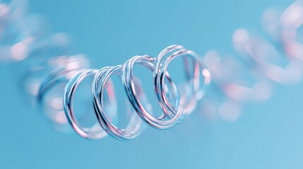 Poster - A gleaming silver spiral coil, perfectly positioned against a gentle blue backdrop.