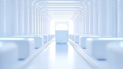 Poster - X-ray View of Cardboard Boxes on Conveyor Belt, showcasing concealed items within each container, emphasizing unique shapes and textures in a dynamic industrial setting