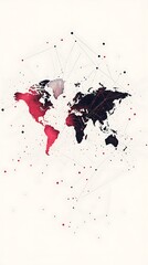 Poster - World Map with Network Connection and Red Highlights on White Background
