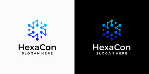 Poster - Hexagon shape technology connection vector logo design with modern, simple, clean and abstract style. Icon for business, science and personal branding.