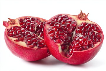 Wall Mural - Pomegranate fruit cut in half isolated on white background