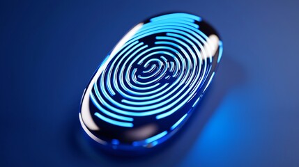 Wall Mural - 3D fingerprint icon glowing in blue, isolated on a soft blue background, digital identity concept in flat modern design