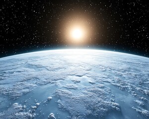 Wall Mural - The planet earth is shown in space with its sun in view