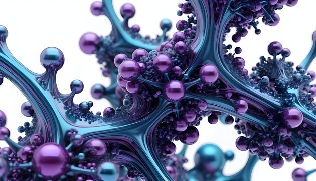 Abstract 3D Render Teal and Purple Organic Structure, Fractal Art, Digital Illustration