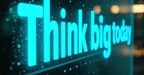 Aufkleber - Bright neon sign displays motivational phrase. Blue light dominates image, creating modern aesthetic. Focus is sharp, text prominent.