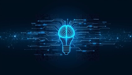 Poster - A conceptual image of a glowing brain inside a light bulb, symbolizing ideas and innovation