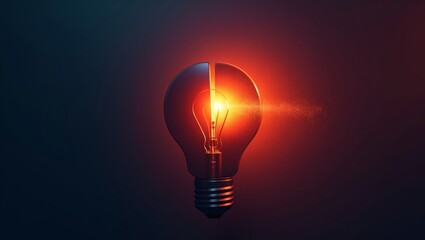 Poster - a bright light bulb shines brightly on a dark background, illuminating the space around it
