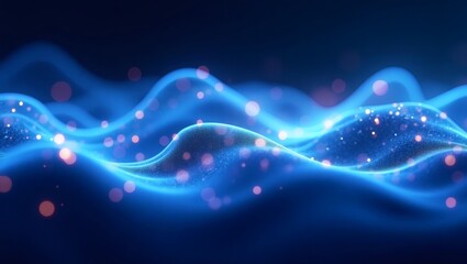 Aufkleber - abstract digital illustration of blue light waves with sparkling particles, creating an ethereal effect. This futuristic image evokes a sense of data, energy, and technology
