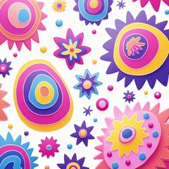 Aufkleber - colorful, abstract floral pattern with bright, layered designs and a fun, cheerful feel