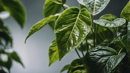 Poster - vibrant green leaves of a plant, showing their intricate patterns and textures