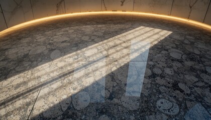 Poster - Illuminated architectural space with textured flooring modern interior design abstract photography minimalist environment unique perspective
