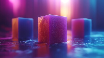 Poster - Vibrant Neon Cubes Abstract Background