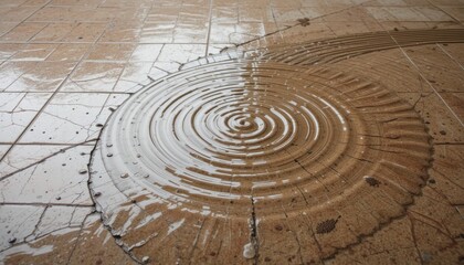 Poster - Ripples in the rainwater on tile floor indoor setting high-resolution photograph calm environment close-up perspective water motion concept for art