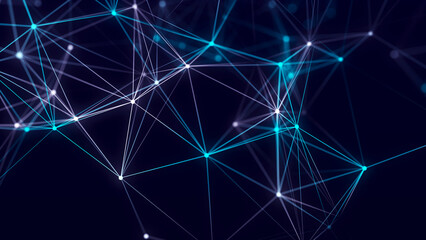 Fototapete - Connection of colored lines and shapes in space. Big data visualization. Digital background. 3d rendering.