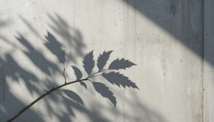 Poster - Nature's shadows play leaf silhouette against concrete wall in urban environment artistic photography minimalist aesthetics