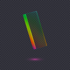 Poster - 3d transparent glossy abstract cube or shape with dispersion effect. Rainbow colors reflection glass. Vector illustration.