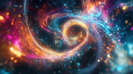 Poster - Abstract cosmic nebula formation art with celestial radiance and swirling dynamics