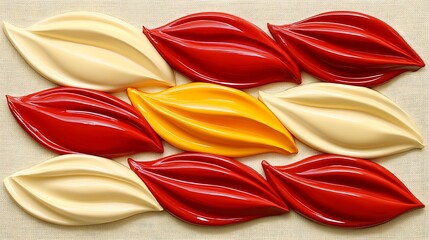 Poster - Colorful smooth petal shaped objects arranged across a textured surface