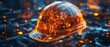 © heru - Digital safety A stylized hard hat atop circuits glows with data and technology