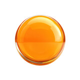 Orange glass sphere with reflections on a white background. Abstract design element.