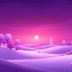 Poster - Beautiful purple landscape with trees a rising sun and a night sky