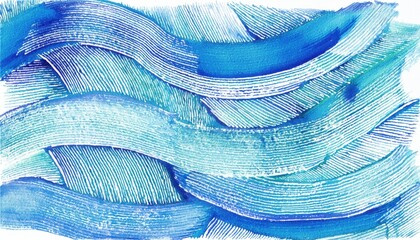 Poster -  abstract blue wave texture for wellness ads and calming editorial, featuring dynamic brush lines and vibrant color in minimalist form