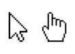 © WiseLayz - Pixelated mouse pointer and hand cursor icons, pixel art, Pixelated hand cursor, Pixelated Computer Cursors, cursor icons for games.