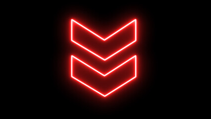 Poster - Glowing neon red down swipe arrow icon. Abstract neon flash lightning arrow downloading