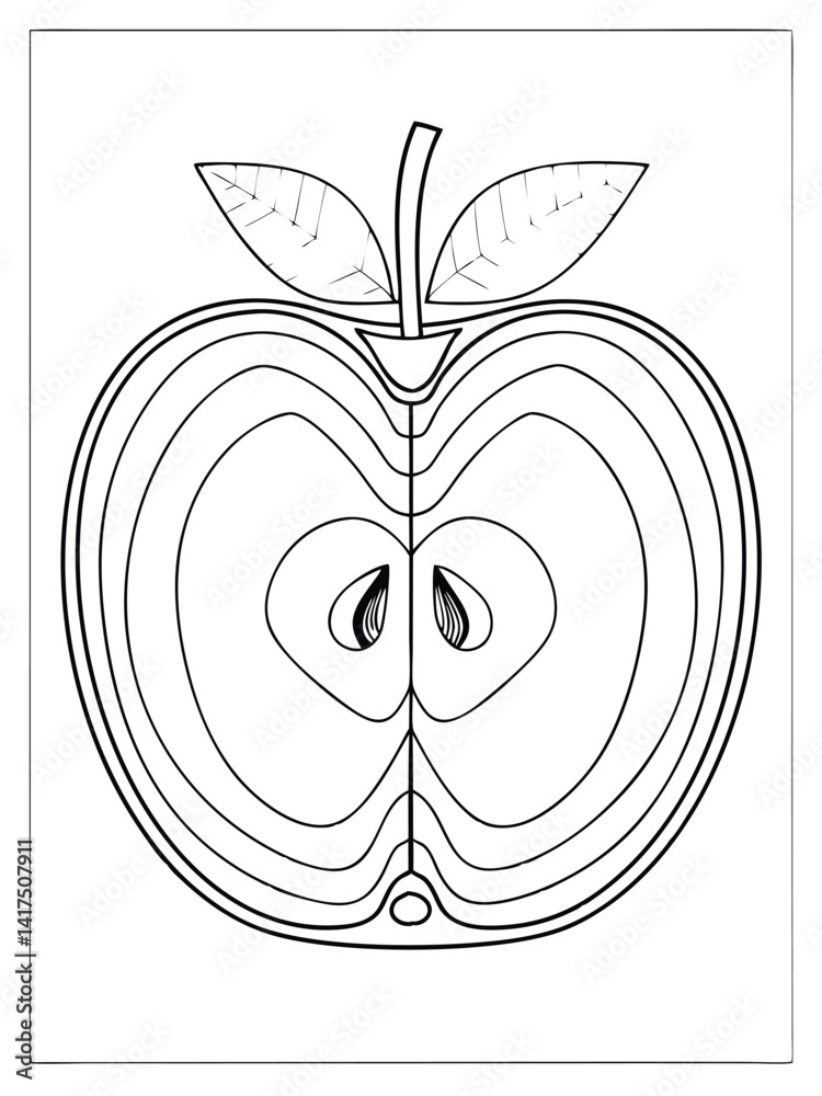 Apple Cross Section Line Drawing Coloring Page Printable Fruit ...
