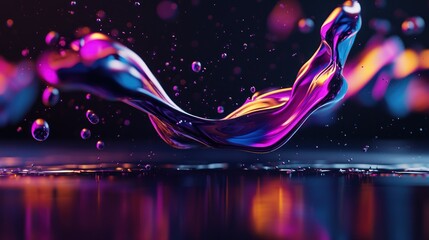 Wall Mural - Abstract liquid splash, vibrant colors, dark background, reflecting surface
