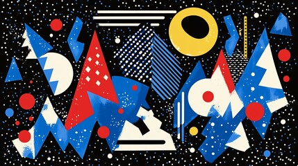 Poster - Dynamic abstract composition in primary colors, geometrical shapes and patterns