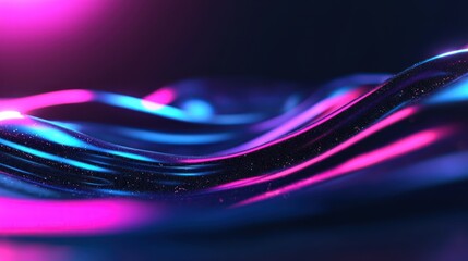 Wall Mural - Abstract flowing liquid, vibrant neon lights, dark background, digital art