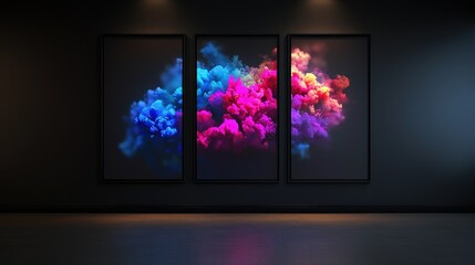 Canvas Print - Modern art display in dark gallery