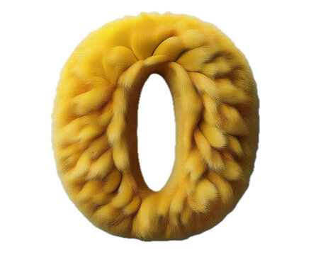 3d number 0 made of yellow fur, transparent background