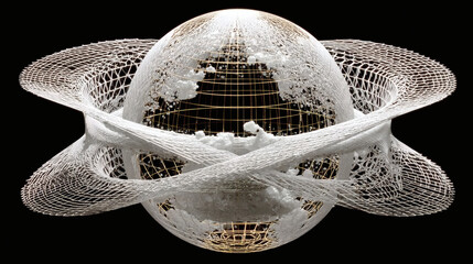 Poster - abstract 3d globe model with wireframe structure and light effects