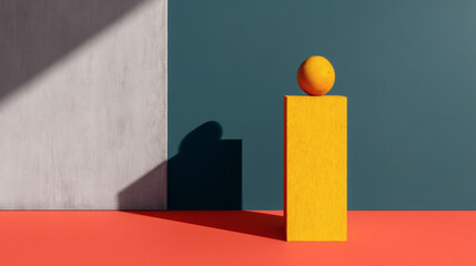 Poster - Abstract composition with geometric shapes and orange fruit on display
