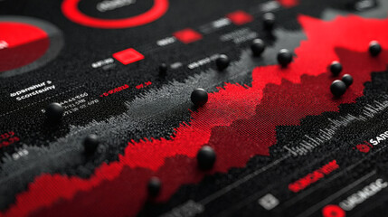 Poster - Abstract Data Visualization with Black and Red Elements and Patterns