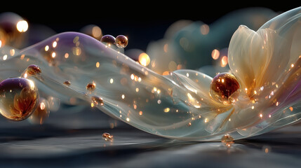 Poster - Abstract Fluid Flow with Bubbles and Glowing Light Effects