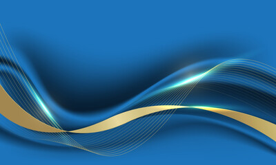 Poster - Abstract gold black ribbon curve overlap on blue luxury background vector