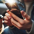 © Eggy - Young male Calling on the Phone - Handsome Man holding a Smartphone and Using it - In Outdoors environment - Business Call on Mobile, City or Nature - Millenials or Zoomers - Technical Generation