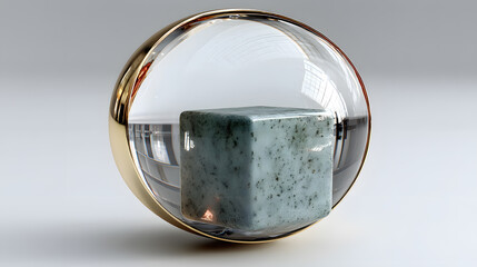 Poster - Abstract Glass Sphere with Textured Cube Inside for Art Display