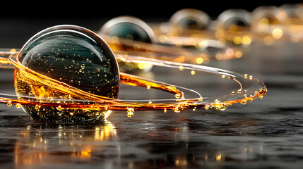 Poster - Abstract Glass Spheres with Light Trails on a Dark Surface